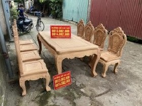 Bộ bàn ăn chữ nhật 8 ghế mẫu Luois hoa hồng gỗ gõ đỏ (Anh Trường, Hà Nội) 14 bàn ăn gỗ gõ đỏ nguyên mộc