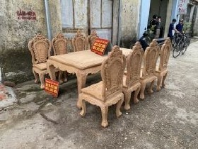 Bộ bàn ăn chữ nhật 8 ghế mẫu Luois hoa hồng gỗ gõ đỏ (Anh Trường, Hà Nội) 13 ban ghe an louis hoa hong go do duc 2 mat 5