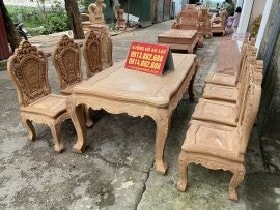 Bộ bàn ăn chữ nhật 8 ghế mẫu Luois hoa hồng gỗ gõ đỏ (Anh Trường, Hà Nội) 12 bàn ăn gỗ gõ đỏ