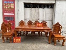 Bộ bàn ăn chữ nhật 8 ghế mẫu Luois hoa hồng gỗ gõ đỏ (Anh Trường, Hà Nội) 11 Bộ Bàn Chữ Nhật 8 Ghế Ăn Mẫu Luois Hoa Hồng Gỗ Gõ Đỏ - Anh Trường, Hà Nội