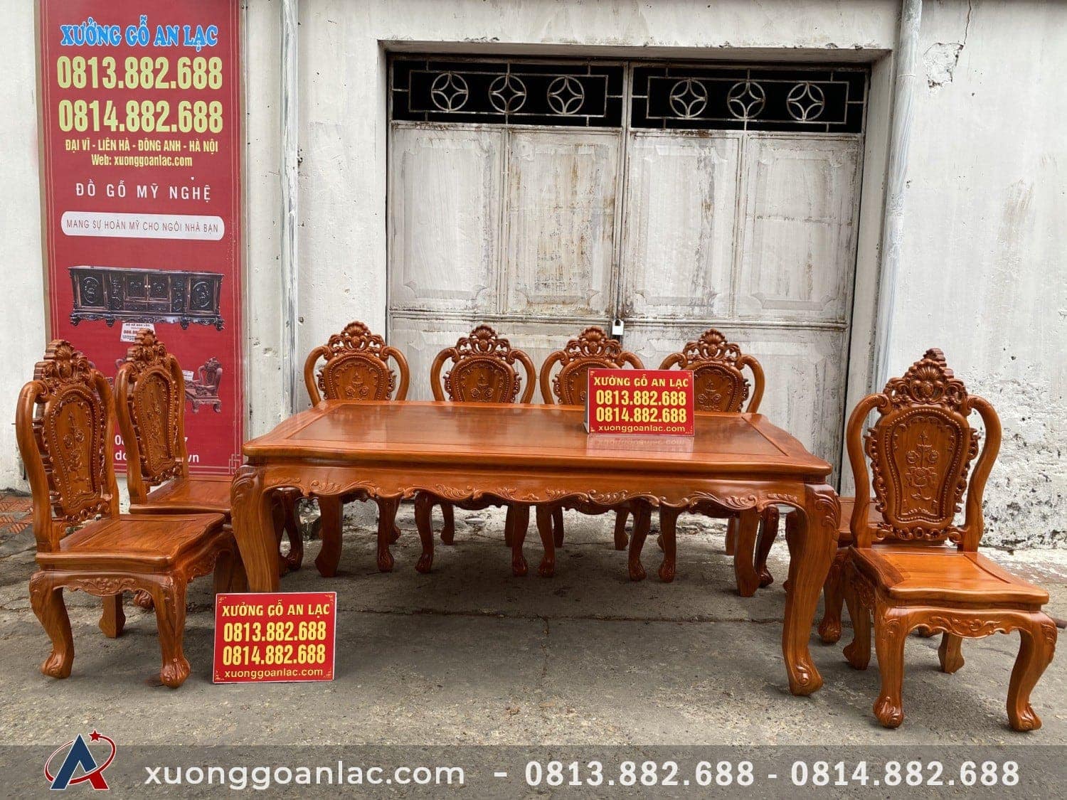 Bộ bàn ăn chữ nhật 8 ghế mẫu Luois hoa hồng gỗ gõ đỏ (Anh Trường, Hà Nội) 18 Bộ Bàn Chữ Nhật 8 Ghế Ăn Mẫu Luois Hoa Hồng Gỗ Gõ Đỏ - Anh Trường, Hà Nội