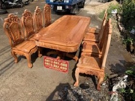 Bộ Bàn Ghế Ăn Mẫu Louis Hoa Hồng Gỗ Gõ 8 Ghế Bàn Trụ – Chị Huyền, TP Huế
