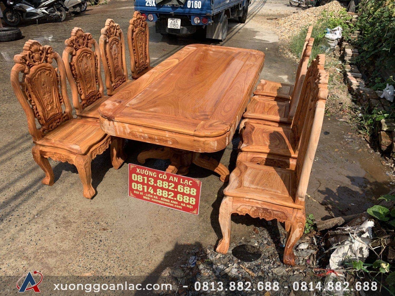 Bộ bàn ghế ăn mẫu Louis hoa hồng gỗ gõ 8 ghế (Chị Huyền, TP Huế) 10 Bộ Bàn Ghế Ăn Mẫu Louis Hoa Hồng Gỗ Gõ 8 Ghế Bàn Trụ – Chị Huyền, TP Huế
