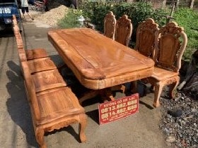 Bộ bàn ghế ăn mẫu Louis hoa hồng gỗ gõ 8 ghế (Chị Huyền, TP Huế) 6 Bàn chữ nhật 97 x 167cm nguyên vân đóng khuôn tranh