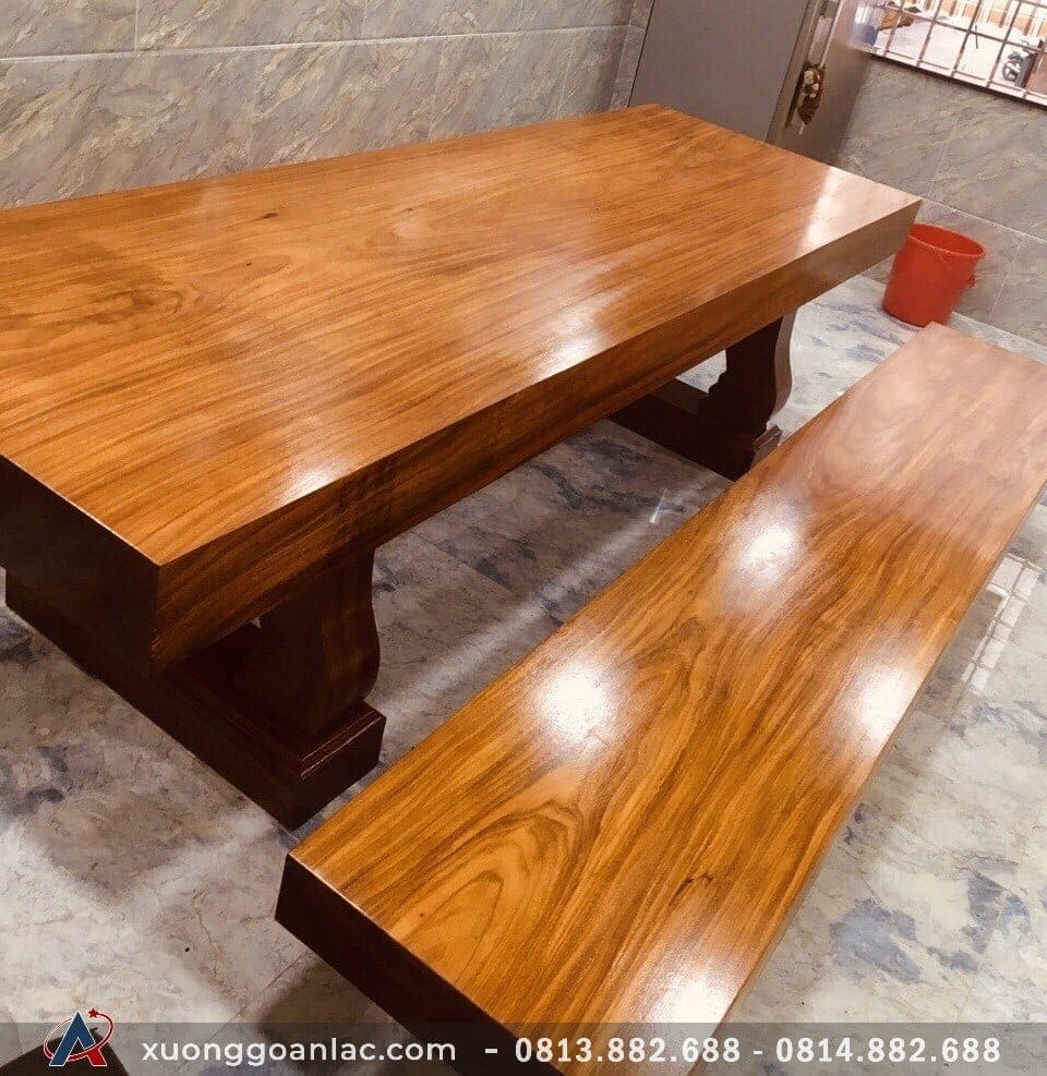 Bộ bàn ghế ba tấm gỗ gõ đỏ nguyên khối phun bóng vân cực đẹp (Anh Điệp, Thanh Hóa) 13 bàn ghế gõ đỏ ba tấm