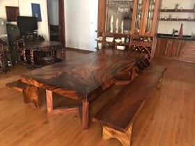 Bộ bàn ăn gỗ me tây 3 tấm liền khối hàng siêu vân (Anh Thiệp, Hải Dương) 11 Bật mí xu hướng chọn đồ nội thất gỗ của đại gia