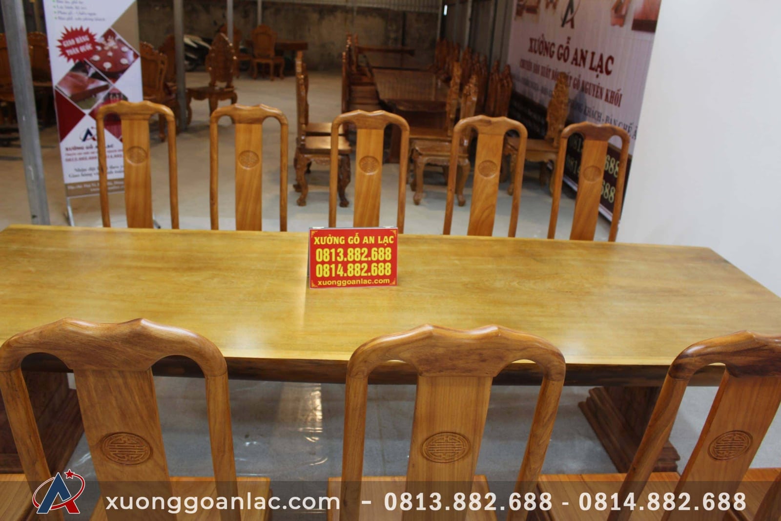 Bộ bàn ăn nguyên khối dài 3m03 với 10 ghế thọ gõ gõ đỏ cao cấp 10 bộ bàn ăn 10 ghế