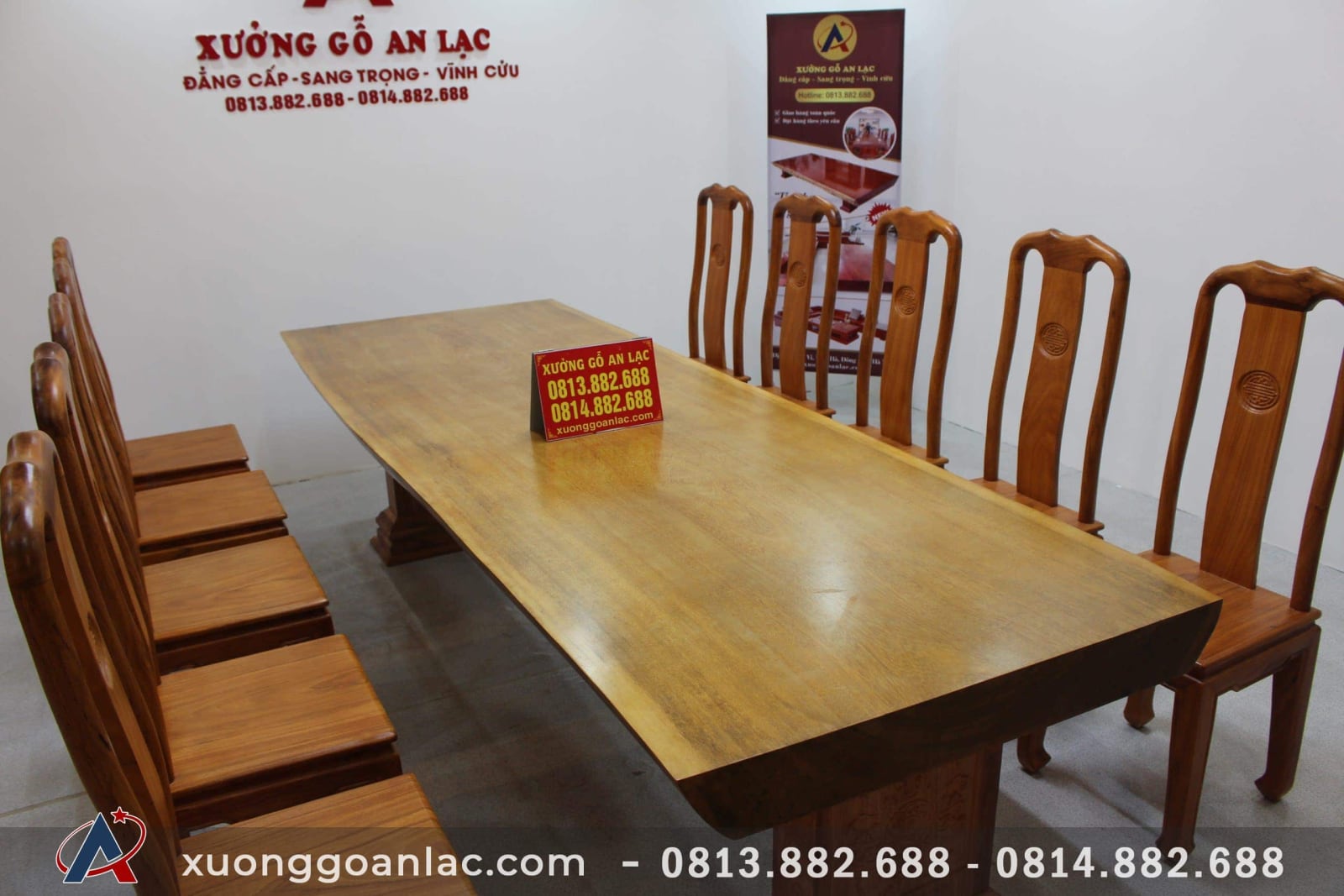 Bộ bàn ăn nguyên khối dài 3m03 với 10 ghế thọ gõ gõ đỏ cao cấp 4 bộ bàn ăn nguyên khối gỗ gõ đỏ