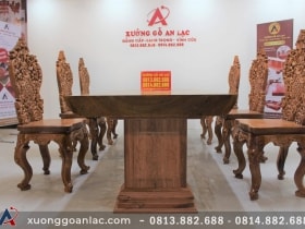 Bàn phe nguyên khối ghế louis hoang gia đục tựa cong