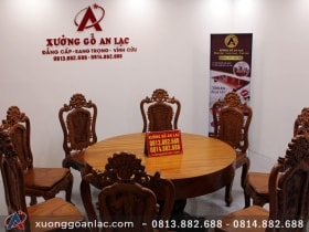 Bộ bàn ăn tròn nguyên khối 8 ghế louis hoa hồng gỗ gõ đục tay siêu vip 12 bàn tròn nguyên khối gỗ gõ đỏ vip ghế hoa hồng louis đục tay