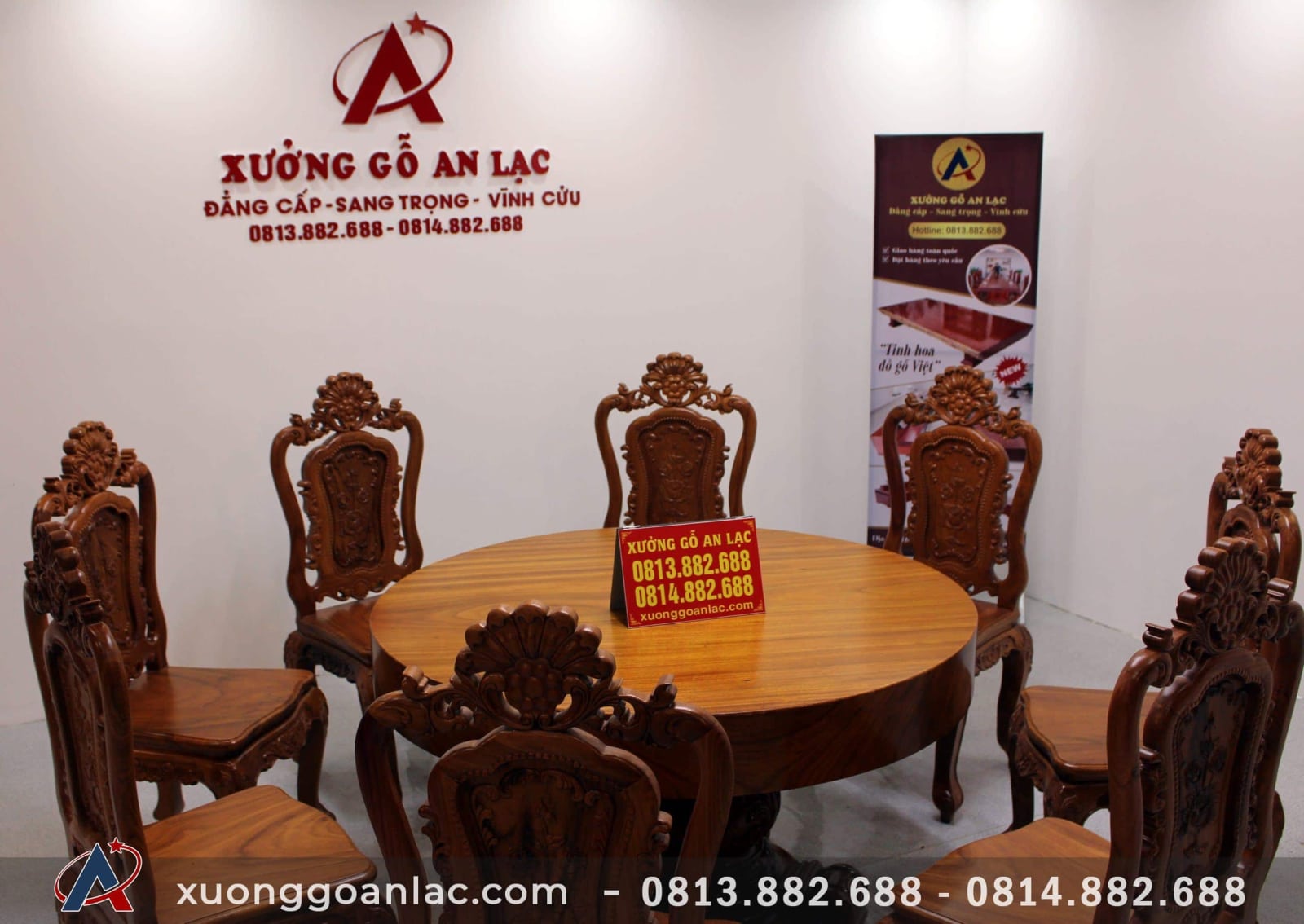 Bộ bàn ăn tròn nguyên khối 8 ghế louis hoa hồng gỗ gõ đục tay siêu vip 16 Bộ bàn ăn nguyên khối gỗ gỗ đỏ siêu vip ghế hồng louis đục tay