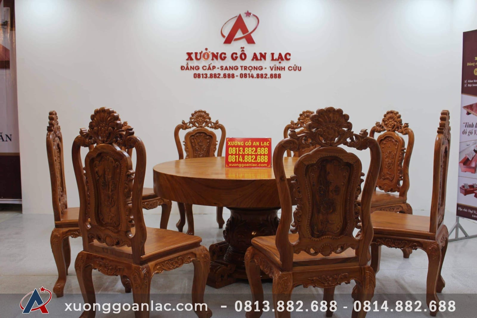 Bộ bàn ăn tròn nguyên khối 8 ghế louis hoa hồng gỗ gõ đục tay siêu vip 4 bàn tròn nguyên khối gỗ gõ đỏ vip ghế hoa hồng louis đục tay