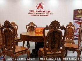 Bộ bàn ăn tròn nguyên khối 8 ghế louis hoa hồng gỗ gõ đục tay siêu vip 15 bàn tròn nguyên khối gỗ gõ đỏ vip ghế hoa hồng louis đục tay