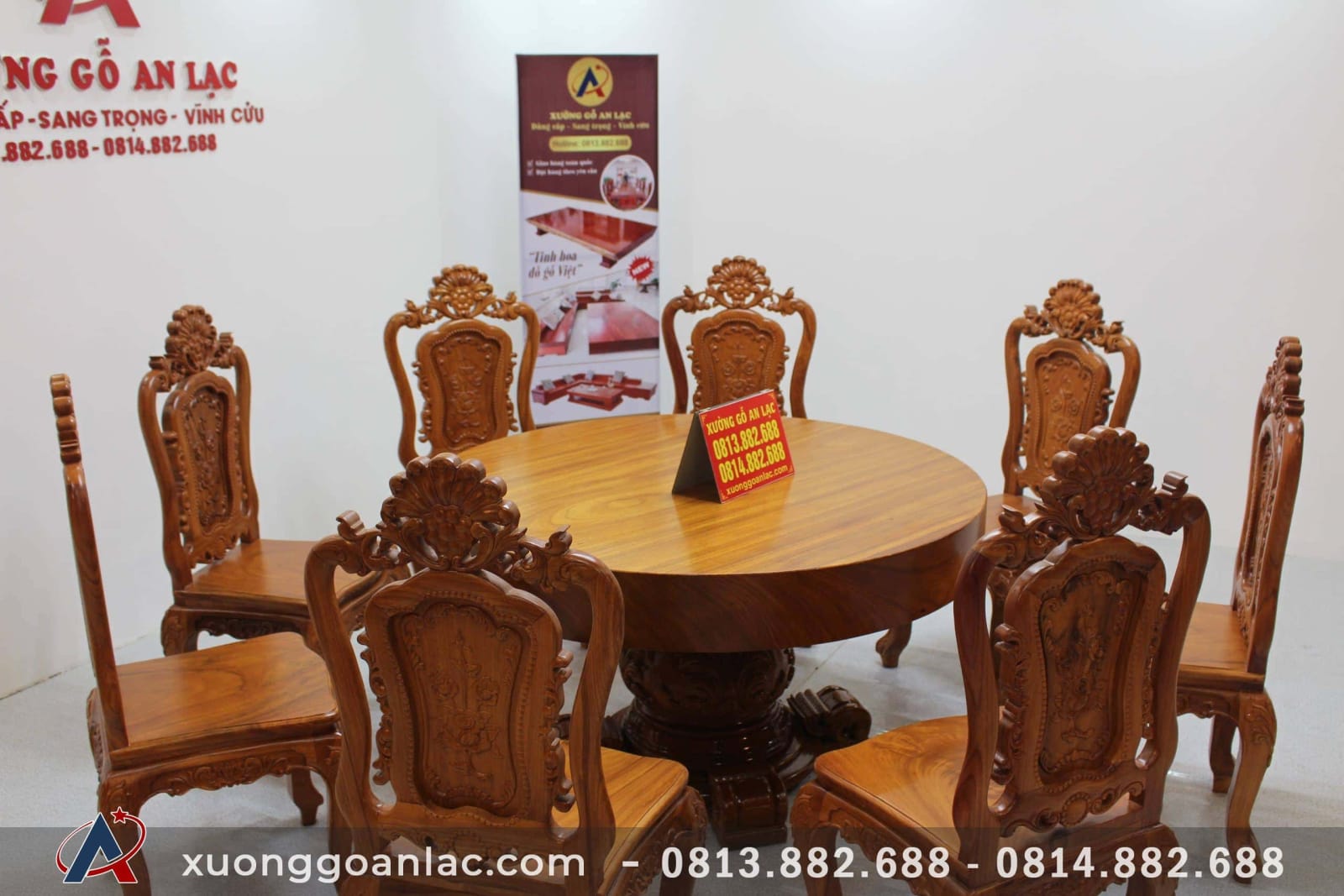 Bộ bàn ăn tròn nguyên khối 8 ghế louis hoa hồng gỗ gõ đục tay siêu vip 17 Bộ bàn ăn nguyên khối gỗ gỗ đỏ siêu vip ghế hồng louis đục tay