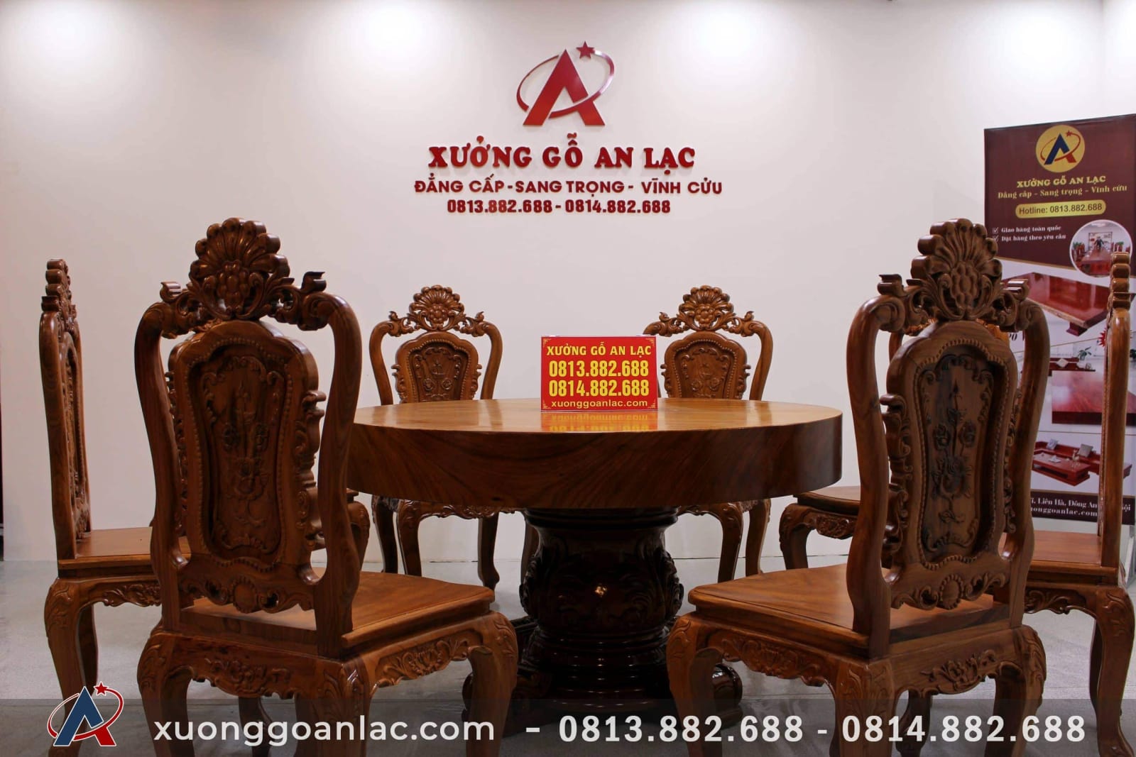Bộ bàn ăn tròn nguyên khối 8 ghế louis hoa hồng gỗ gõ đục tay siêu vip 18 bàn ăn 8 ghế cao cấp