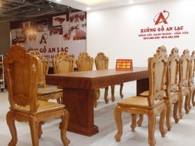 Bộ bàn ăn nguyên khối 10 ghế hoa lá tây gỗ hương đá cao cấp 18 Bo huong da 10 ghe hoang gia vip tua cong 1 scaled