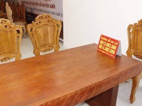 Bộ bàn ăn nguyên khối 10 ghế hoa lá tây gỗ hương đá cao cấp 24 bàn nguyên khối vip