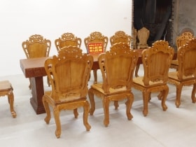 Bộ bàn ăn nguyên khối 10 ghế hoa lá tây gỗ hương đá cao cấp 29 Bo huong da 10 ghe hoang gia vip tua cong 24 scaled