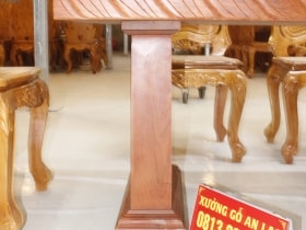 Bộ bàn ăn nguyên khối 10 ghế hoa lá tây gỗ hương đá cao cấp 32 bàn nguyên khối gỗ hương cao cấp
