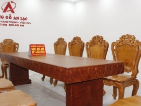 Bộ bàn ăn nguyên khối 10 ghế hoa lá tây gỗ hương đá cao cấp 20 bàn ăn nguyên khối vip