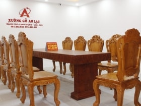 Bộ bàn ăn nguyên khối 10 ghế hoa lá tây gỗ hương đá cao cấp 21 Bo huong da 10 ghe hoang gia vip tua cong 5 scaled