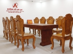 Bộ bàn ăn nguyên khối 10 ghế hoa lá tây gỗ hương đá cao cấp 22 Bo huong da 10 ghe hoang gia vip tua cong 6 scaled
