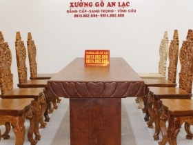 Bộ bàn ăn nguyên khối hương đá đục sen dẹo siêu đẹp với 8 ghế louis hoàng gia vip tựa cong 20 Bật mí xu hướng chọn đồ nội thất gỗ của đại gia