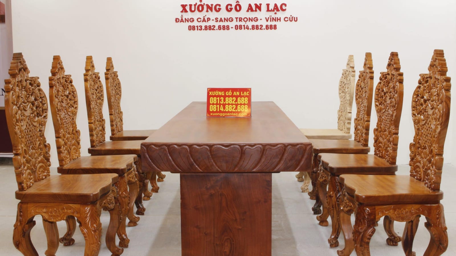 Ghế ăn louis hoàng gia tựa cong đục thủ công tinh xảo 35 bàn nguyên khối 6 ghế tựa cong