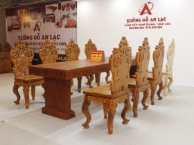 Bộ bàn ăn nguyên khối hương đá đục sen dẹo siêu đẹp với 8 ghế louis hoàng gia vip tựa cong 22 Bo huong da trai tim vs ghe louis hoang gia tua cong 12 scaled