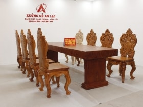 Bộ bàn ăn nguyên khối hương đá đục sen dẹo siêu đẹp với 8 ghế louis hoàng gia vip tựa cong 24 Bo huong da trai tim vs ghe louis hoang gia tua cong 15 scaled