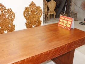 Bộ bàn ăn nguyên khối hương đá đục sen dẹo siêu đẹp với 8 ghế louis hoàng gia vip tựa cong 32 bộ bàn nguyên khối hương đá