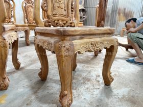 Ghế ăn hồng hạc gỗ gõ đỏ đục 2 mặt thủ công - giá rẻ 28 chân 8cm