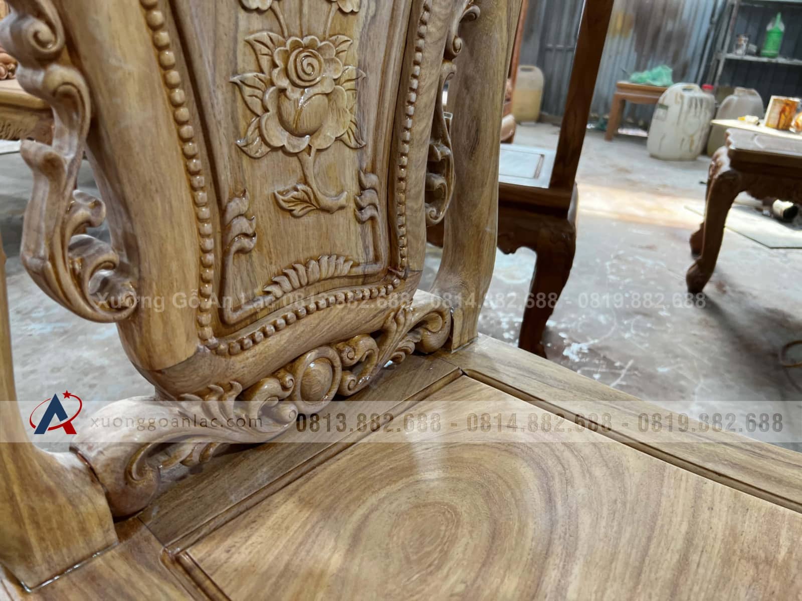 Ghế ăn hồng hạc gỗ gõ đỏ đục 2 mặt thủ công - giá rẻ 11 ghế chọn lựa vân