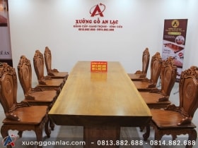 Bộ bàn ăn nguyên khối 303x103x12cm 8 ghế louis hoa lá tây có tay gỗ gõ đỏ siêu khủng 6 bàn nguyên khối louis hoa lá tây có tay