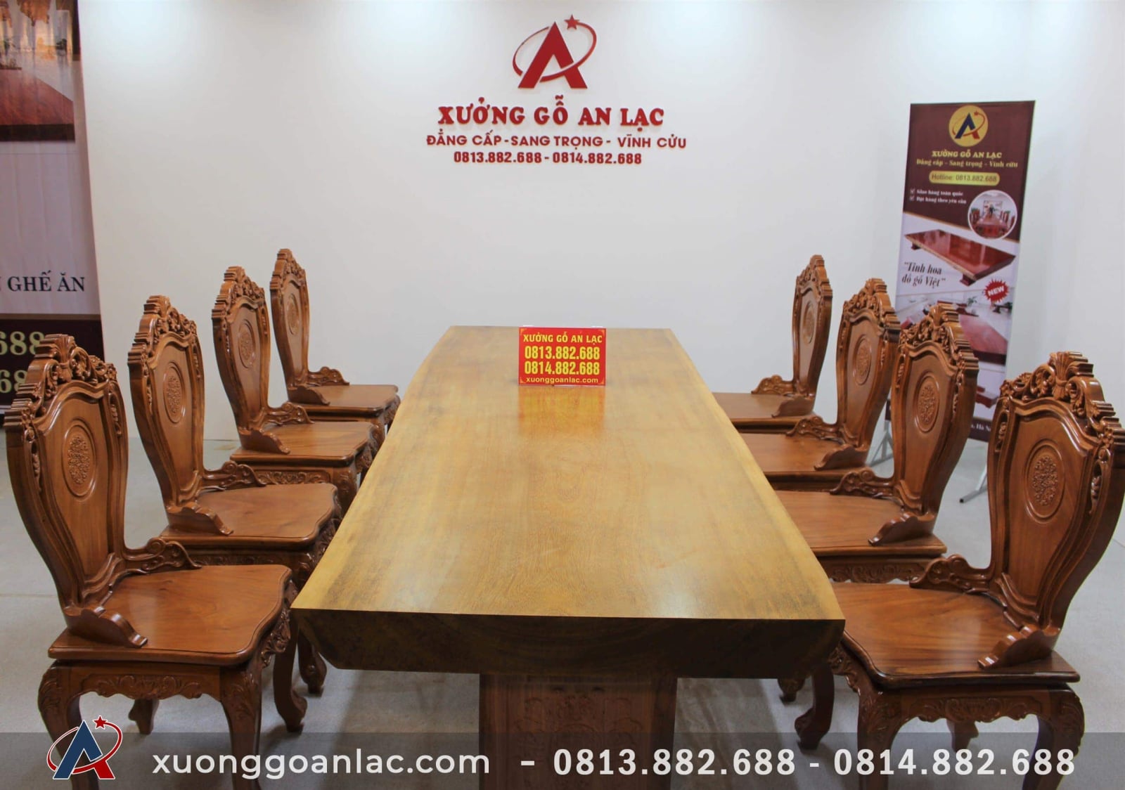 Bộ bàn ăn nguyên khối 303x103x12cm 8 ghế louis hoa lá tây có tay gỗ gõ đỏ siêu khủng 2 bàn nguyên khối louis hoa lá tây có tay