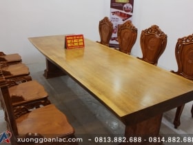 Bộ bàn ăn nguyên khối 303x103x12cm 8 ghế louis hoa lá tây có tay gỗ gõ đỏ siêu khủng 7 bàn nguyên khối louis hoa lá tây có tay