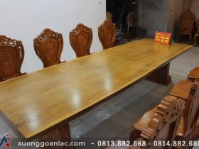 Bộ bàn ăn nguyên khối 303x103x12cm 8 ghế louis hoa lá tây có tay gỗ gõ đỏ siêu khủng 9 bàn nguyên khối louis hoa lá tây có tay