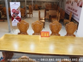 Bộ bàn ăn nguyên khối 303x103x12cm 8 ghế louis hoa lá tây có tay gỗ gõ đỏ siêu khủng 8 bàn nguyên khối louis hoa lá tây có tay