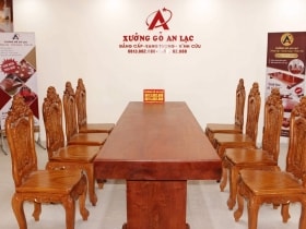 Bàn nguyên khối gỗ hương đá vs ghế luois hoa hồng