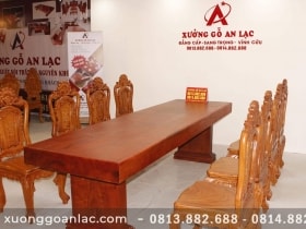 Bộ bàn ăn nguyên khối gỗ hương đá 290x83x15cm với 8 ghế louis hoa hồng đục hai mặt siêu vip 12 Bàn nguyên khối gỗ hương đá vs ghế luois hoa hồng