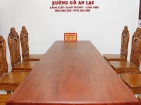 Bộ bàn ăn nguyên khối gỗ hương đá 290x83x15cm với 8 ghế louis hoa hồng đục hai mặt siêu vip 14 bàn ăn nguyên khối