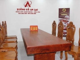 Bộ bàn ăn nguyên khối gỗ hương đá 290x83x15cm với 8 ghế louis hoa hồng đục hai mặt siêu vip 13 bàn ăn nguyên khối gỗ hương