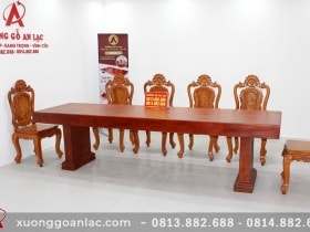Bộ bàn ăn nguyên khối gỗ hương đá 290x83x15cm với 8 ghế louis hoa hồng đục hai mặt siêu vip 16 Bàn nguyên khối gỗ hương đá vs ghế luois hoa hồng