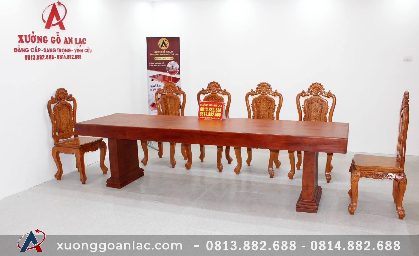 Bộ bàn ăn nguyên khối gỗ hương đá 290x83x15cm với 8 ghế louis hoa hồng đục hai mặt siêu vip 7 Bàn nguyên khối gỗ hương đá vs ghế luois hoa hồng