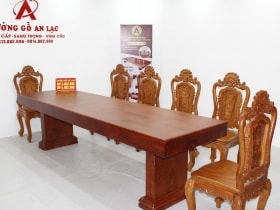 Bộ bàn ăn nguyên khối gỗ hương đá 290x83x15cm với 8 ghế louis hoa hồng đục hai mặt siêu vip 15 bàn ăn nguyên khối vip