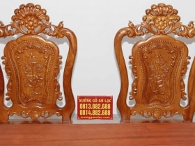 Bộ bàn ăn nguyên khối gỗ hương đá 290x83x15cm với 8 ghế louis hoa hồng đục hai mặt siêu vip 18 ghế ăn mẫu louis hoa hồng gỗ hương đá
