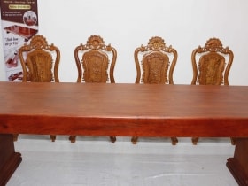 Bộ bàn ăn nguyên khối gỗ hương đá 290x83x15cm với 8 ghế louis hoa hồng đục hai mặt siêu vip 17 Bàn nguyên khối gỗ hương đá vs ghế luois hoa hồng