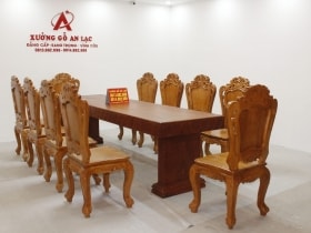 Bàn nguyên khối gỗ hương đá vs 10 ghế hoa lá tây - giảm 6tr
