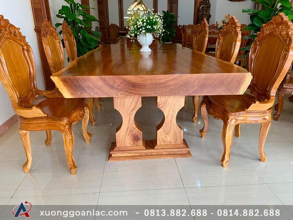 Bộ bàn ăn nguyên tấm 6 ghế đục hoa lá tây gỗ cẩm hồng (Chị Phượng, TP Vinh) 4  Bàn ăn gỗ cẩm hồng nguyên khối
