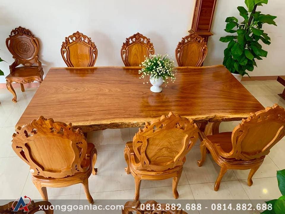 Bộ bàn ăn nguyên tấm 6 ghế đục hoa lá tây gỗ cẩm hồng (Chị Phượng, TP Vinh) 2 Bộ bàn ăn nguyên tấm gỗ cẩm hồng